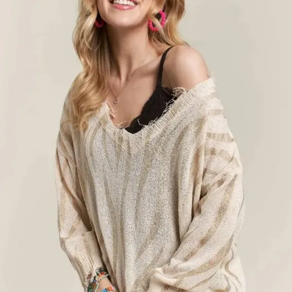 ✨NWT ADORA Frayed Zebra Knit‎ Top Size L - Image 5