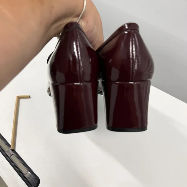 Aerosoles‎ Burgundy Patent Studded Block Heel Loafers Square Toe Pumps size 11 - Image 3