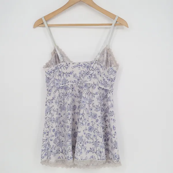 Laura Ashley Blue Floral Lace Trim Camisole Top XL Empire Waist Adjustable Strap - Image 5