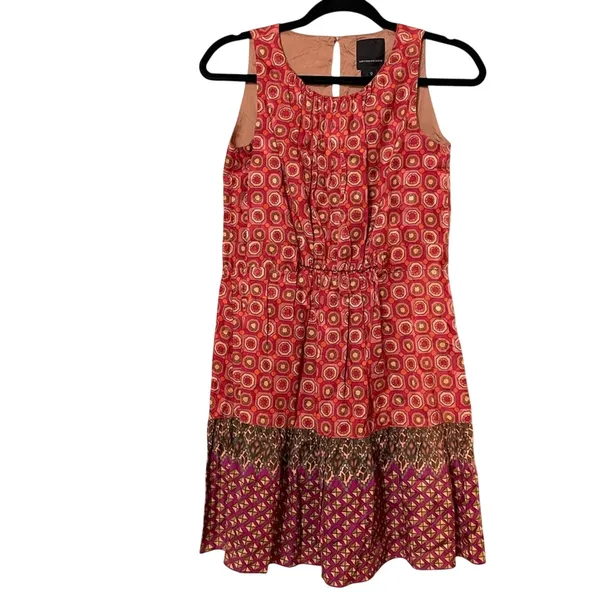 Anna Sui X Anthropologie Red Geometric Print Silk Sleeveless Boho Dress Womens 0 - Image 2