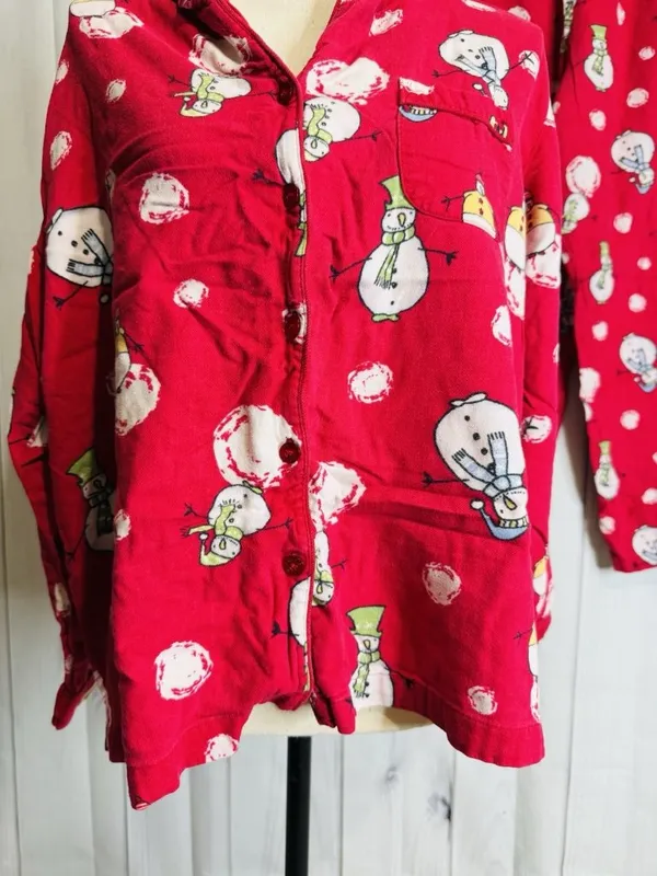 Charter Club Intimates Pajama Set Sz L Red Snowman Christmas Winter Pockets - Image 3