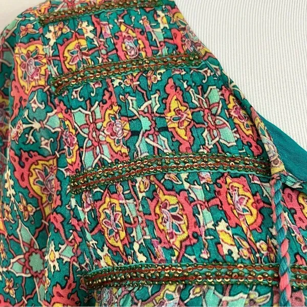 Anthropologie Tanvi Kedia Glimmering Ankita Dress Boho Teal Beaded S - Image 7