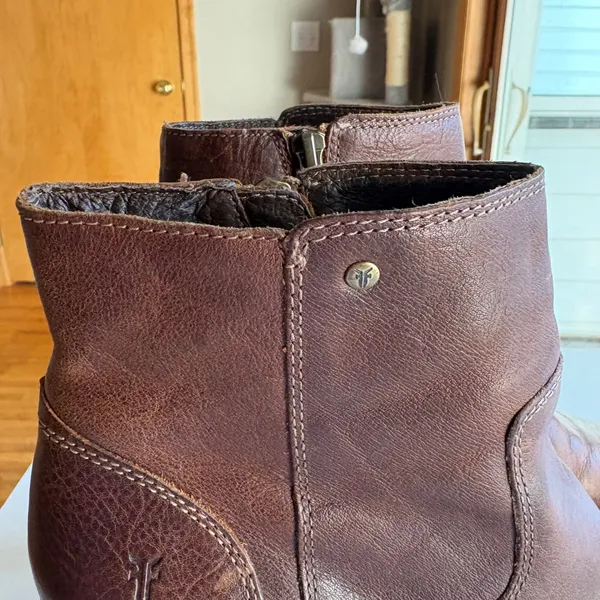 Frye‎ Leather Wedge Ankle Booties Women Brown Side Zip Round Toe Boots - Image 3