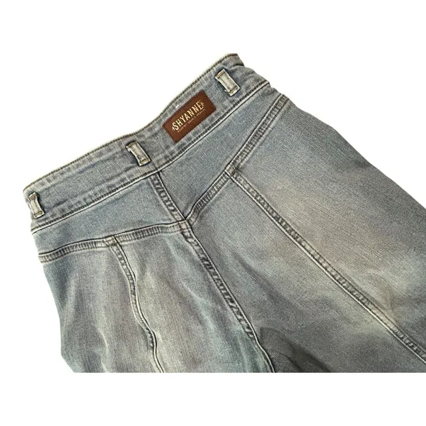 Shyanne High Waisted Flare Jeans Light Wash Seam Front Patch Pocket Western Boho - Image 5