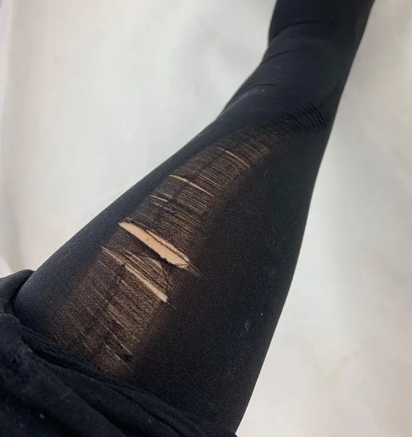 M/L Black opaque one leg torn punk rock tights - Image 4
