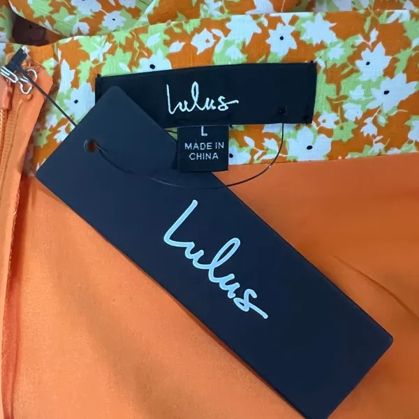 NWT Lulus Floral Print Midi Skirt Orange Green Boho Side Slit Size L - Image 5