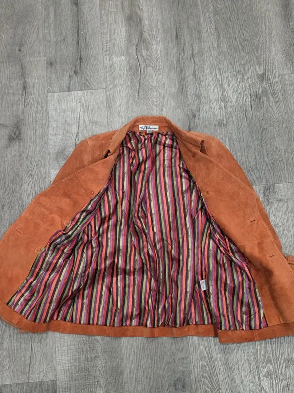 Bushwacker XS Rust Suede Leather Double-Breasted Coat with Belt 100% Pig Suede - Image 5
