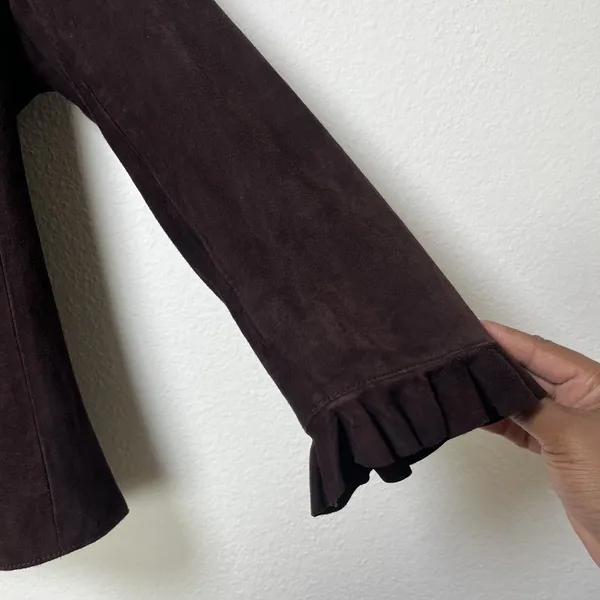 VTG 90s Women Goat Suede Leather Jacket Equestrian‎ Chocolate Brown Western Boho - Image 3