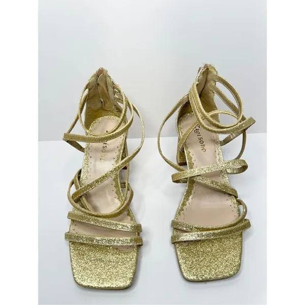 Zigi Soro Sandals Size‎ 6 Gold Open Toe Ankle Strap Dress Heels Sparkly - Image 4