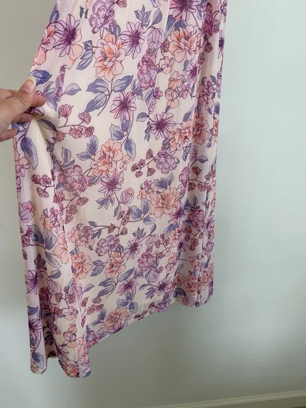 Mystree Cream Floral Mesh Maxi Dress Criss Cross Back Polyester Blend Sz L NWT - Image 6