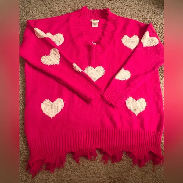 Chic Soul Looking For A Lover Valentines Heart Neon Fuchsia Sweater - size XL/1X - Image 3