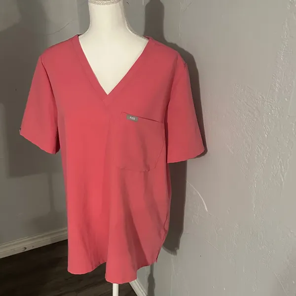 Figs Coral V-Neck Short Sleeve Top - Image 8