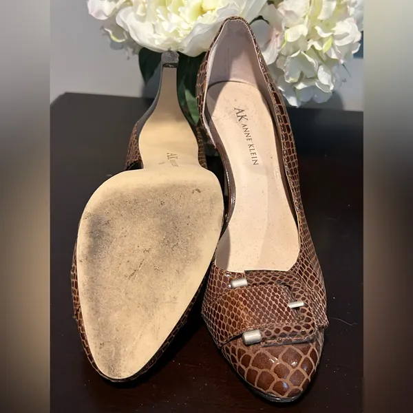 Anne Klein Brown Snakeskin Heels Sz 7.5M - Image 3