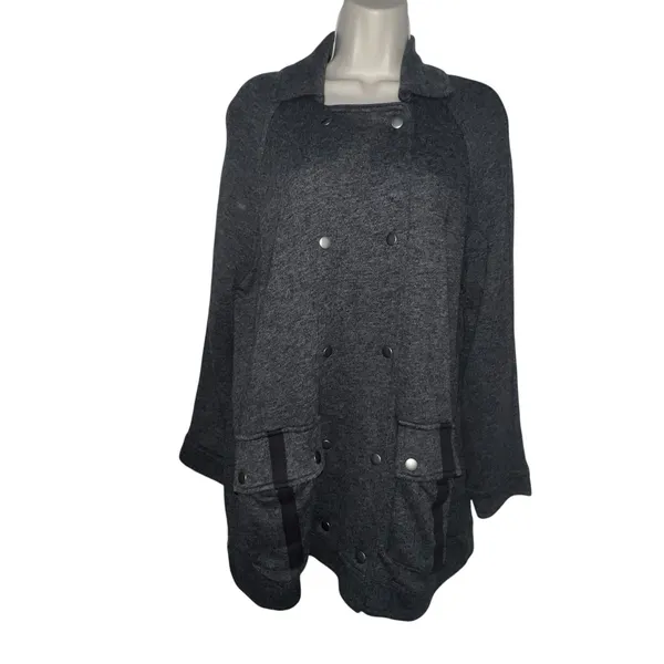 Free People Jacket Womens Size XS Dark‎ Gray Slouchy Pea Coat Anorak Linen Blend - Image 3