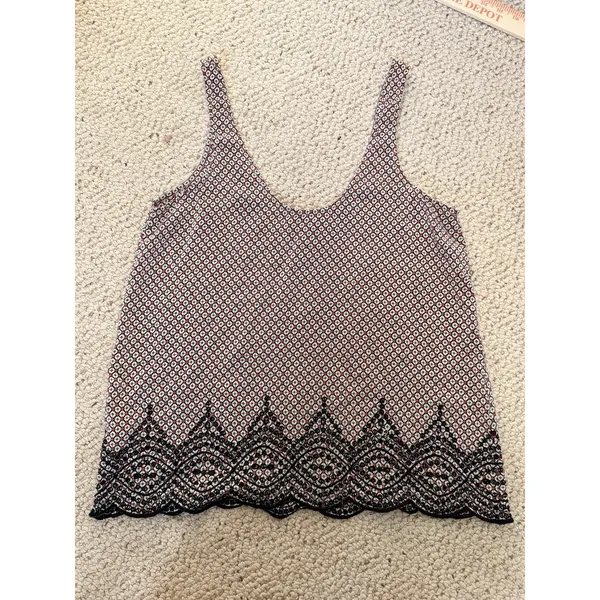 Joie 100% Silk Embroidered Scalloped Hem Boho Tank Top‎ Medium - Image 9