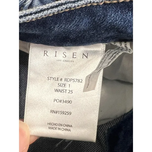 RISEN Cuffed Jeans Dark Wash Blue Straight Leg Stretch Denim Size 1 / 25 - Image 6