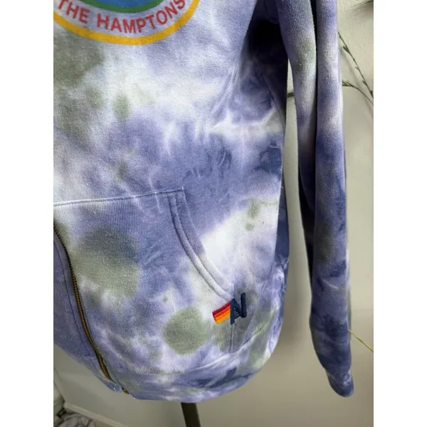 Aviator Nation Tye Dye Blue Hoodie Full Zip‎ Sweatshirt The Hamptons Surf Small - Image 4