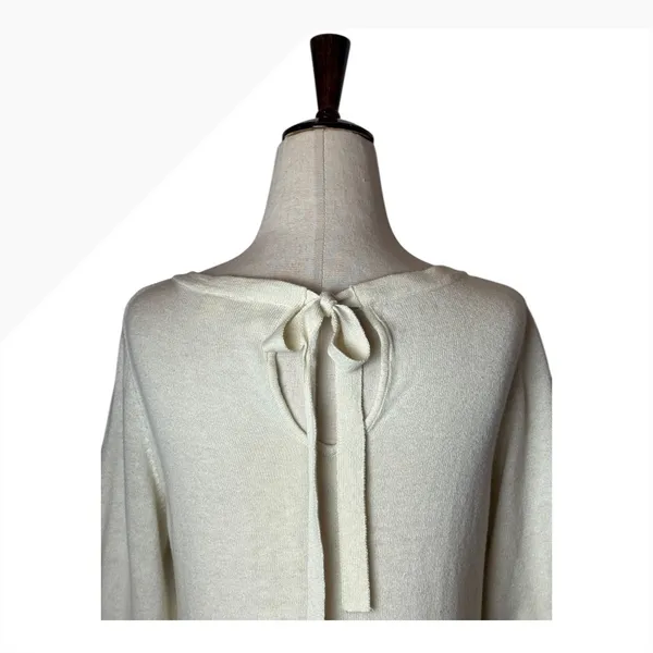 Moth‎ Anthropologie Sweater Women Small Ivory Knit Peplum Tie Back Short Sleeve - Image 7