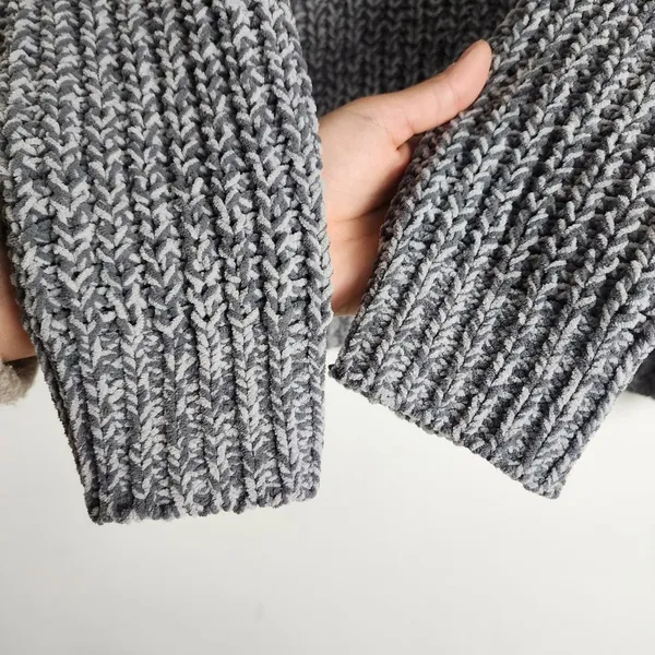 American Eagle Grey Chunky Cable Knit Cropped Sweater - Size S (Oversized Fit) - Image 11