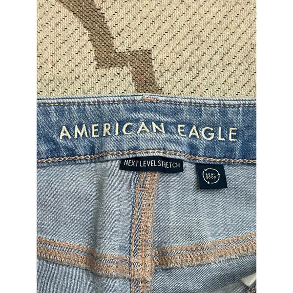 American Eagle Curvy Super High Rise Flare Jeans Stretch Slit Hem Size 10 - Image 11