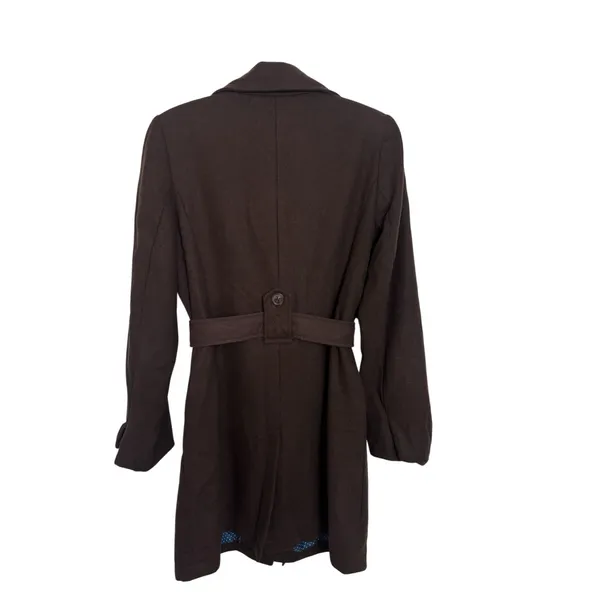 Y2K Merona Brown Wool Blend Belted Trench Coat M Tailored Silhouette Indie - Image 2