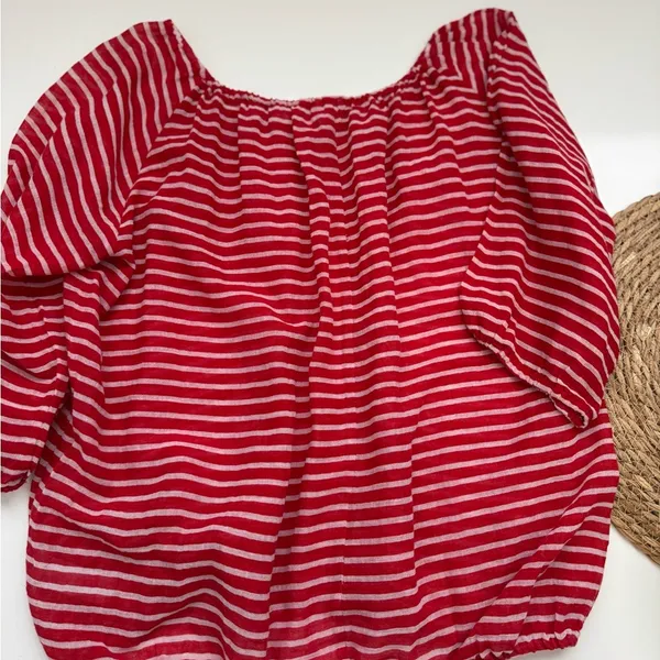 J.‎ Crew Red & White Sailor Striped Knit Peasant Top Size XS - Image 7