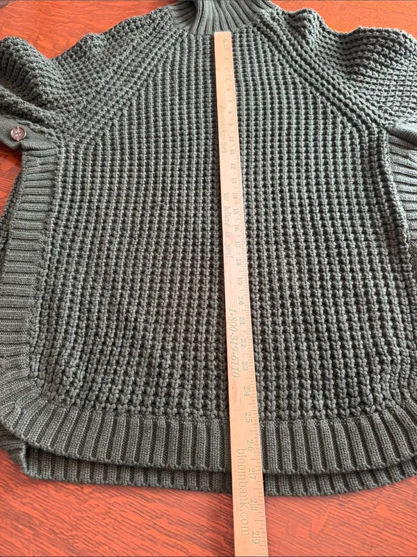 J. Crew Olive Green Chunky Turtleneck Sweater with Button Cuffs size small - Image 9