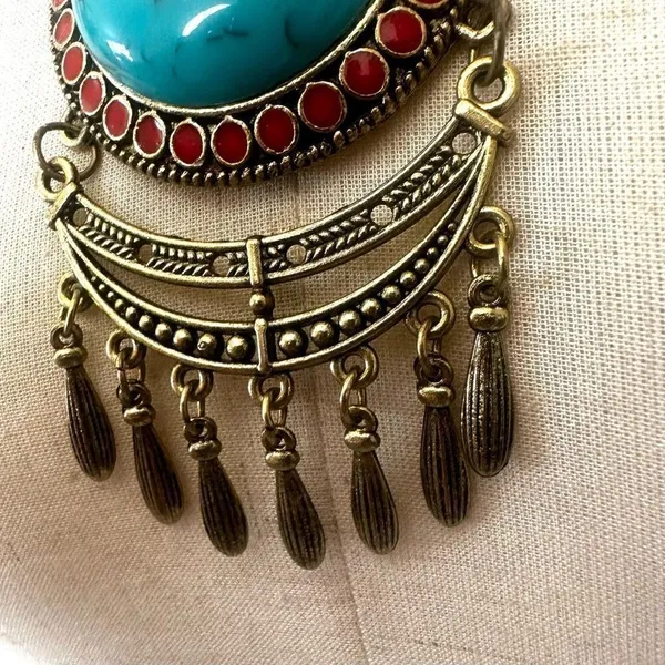 Turquoise blue and brown boho pendant necklace - Image 3