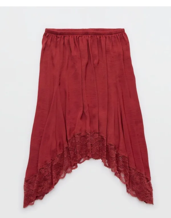 Aerie Burgundy Boho Handkerchief Midi Skirt - Image 3