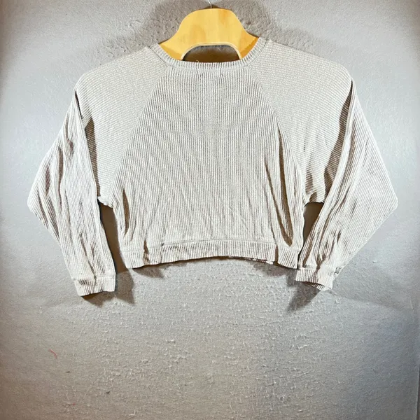 1211 | Altered State Ribbed Knit Cropped Raglan‎ Sleeve Sweater Oatmeal Small - Image 2