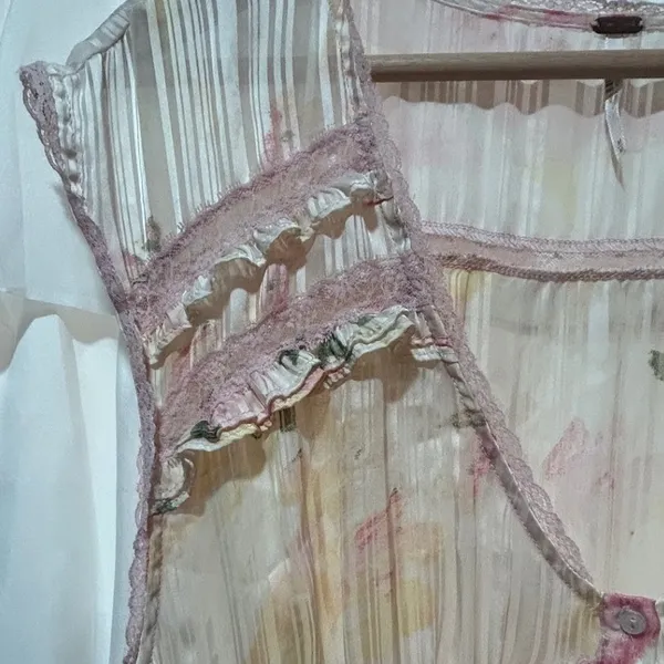 Free People Spring Fling Mini Dress Medium Pink Lace Boho Floral Cottagecore - Image 3