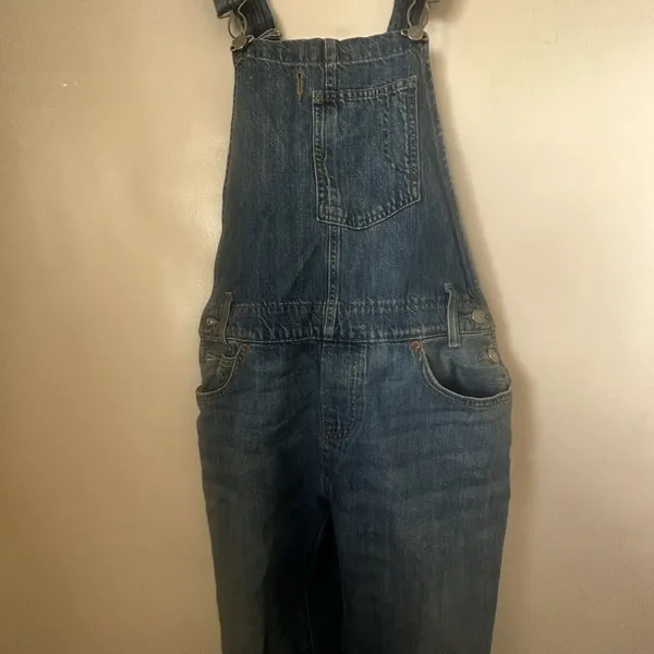Levis Overalls Womens Small Blue Cotton Denim Bib Straight Leg Distressed Jeans - Image 3