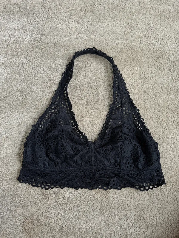 Aerie Black Lace Halter Bralette – Size Medium - Image 2