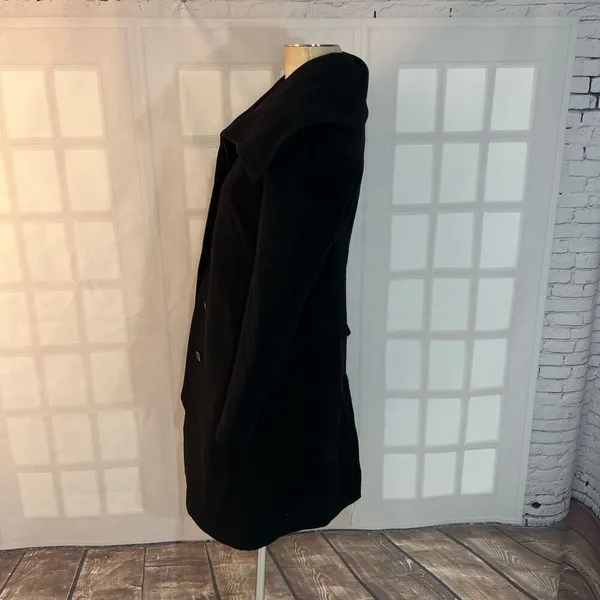Cole Haan Black Convertible Collar Button Front Wool Cashmere Long Coat Size 4 - Image 8