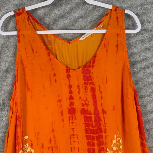 Soft Surroundings Size-L Maxi Dress Orange Tie Dye Metallic Gold Embroidered - Image 12