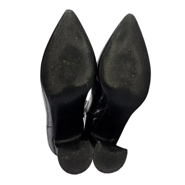 Marc Fisher Daith Black Croc Embossed Leather Pointed Toe Block Heels Boots 6 - Image 4