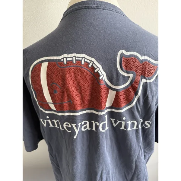 Vineyard Vines Football Long‎ Sleeve T-shirt Size M Blue Crew Neck Logo Whale - Image 3