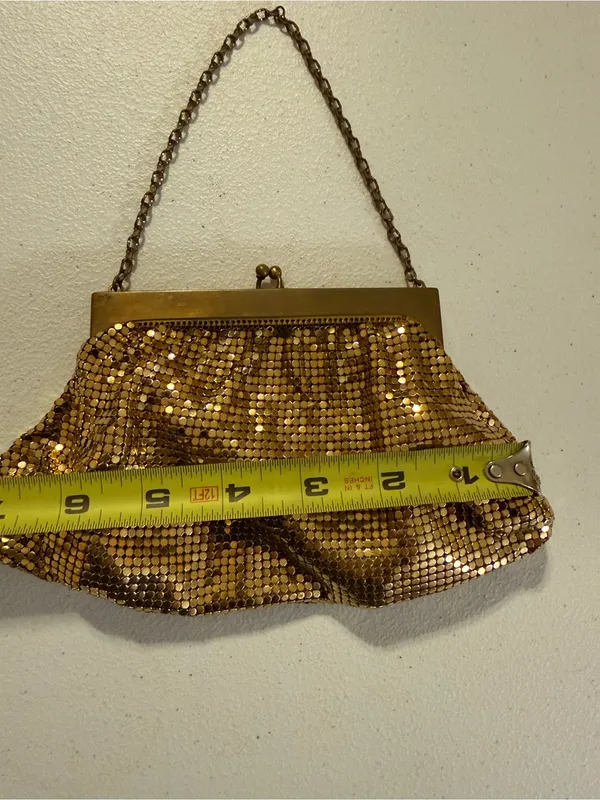 Vintage Whiting & Davis Metallic Gold Mesh Evening Bag Clutch Coin Purse USA - Image 2