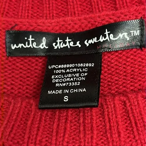 United States Sweater Red Christmas Crewneck Sweater with Reindeer & Bells-Small - Image 15