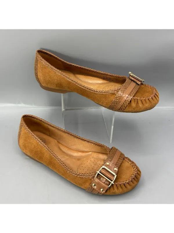 Nurture Ballet Loafers Women 7.5 Brown Suede Snake Print Round Toe Slip On Shoes - Image 2