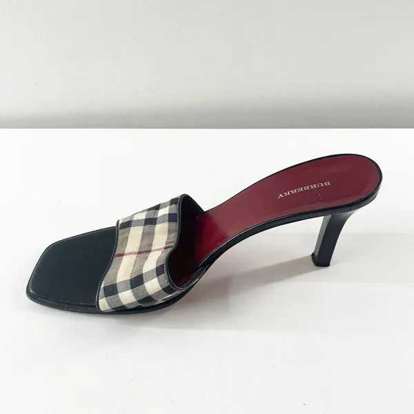 Burberry Vintage Nova Check Square Toe Plaid Slide Mule Kitten Heel Sandals 8 - Image 6