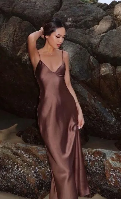 Zara dress midi maxi satin wedding lingerie chocolate brown party cocktail - Image 4