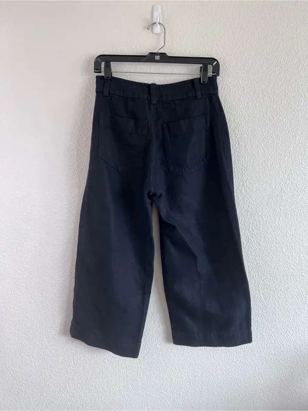 Vince Women's High Waist Crop Wide Leg Linen Blend Pants‎ Black - Image 3