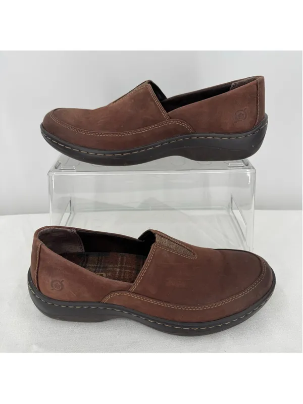 Born Brown Loafers Genuine Leather Slip On Hand Crafted Cushioned Comfort Sz 7M - Image 2