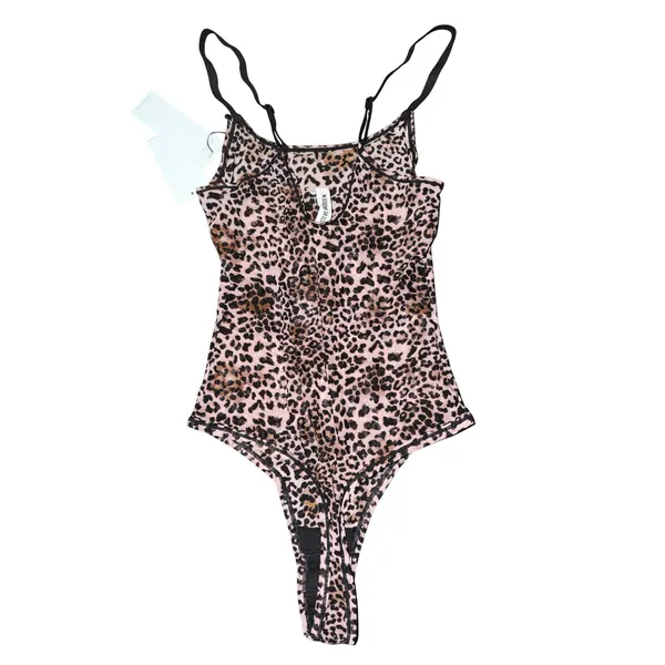 Steve Madden Womens Feathered Leopard Mesh Bodysuit SM11840 Brown Animal Sz S - Image 2