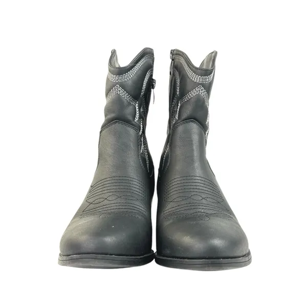 Global Win Black Faux Leather Stitch Embroidered Mid Calf Western Cowboy Boots 8 - Image 2