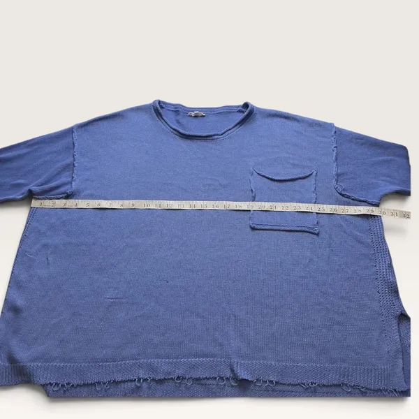 Easel Los Angeles Blue Oversized Distressed Knit Sweater Pocket Top Small - Image 6