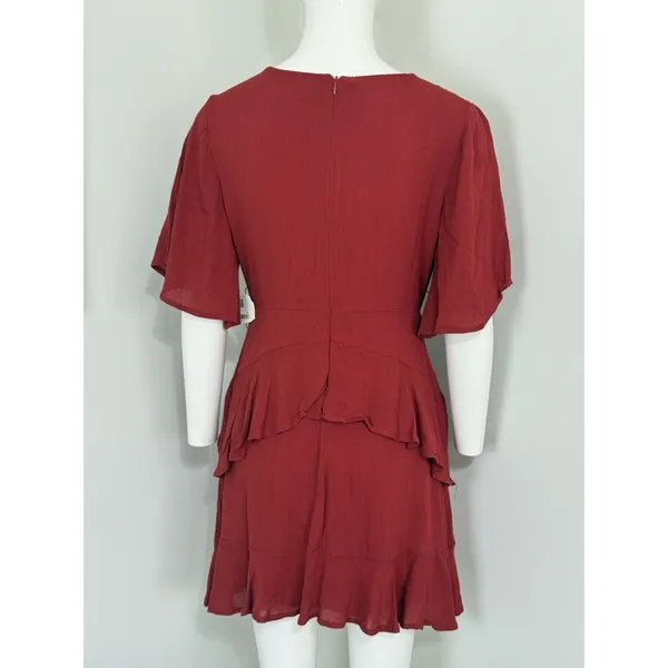 Altar’d State Mini Dress Red Boho Ruffle Tiered Flutter Sleeve V-Neck M NWT - Image 7