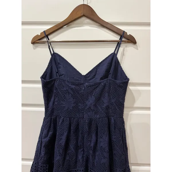 Crown & Ivy Navy Eyelet Midi Dress Sewing Down South Size 4 Preppy Coastal - Image 7