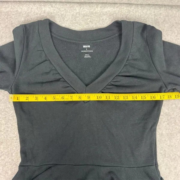Anthropologie Women's Black V-Neck Ruched Peplum Top Size Small - Image 5